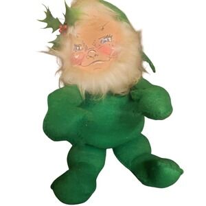 Annalee Mobilitee Doll 1968 Green Gnome Elf With Holly & Berries 9" Christmas